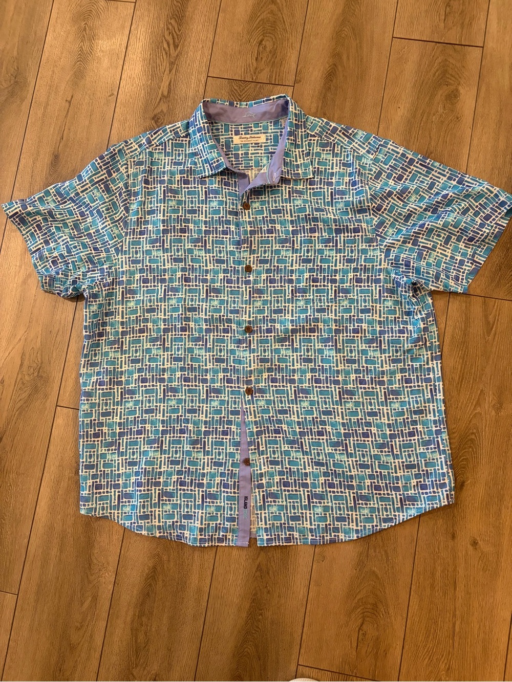 Tommy Bahama Blue Pattern Short-Sleeve Button-Down Shirt tencel/coolmax XXL